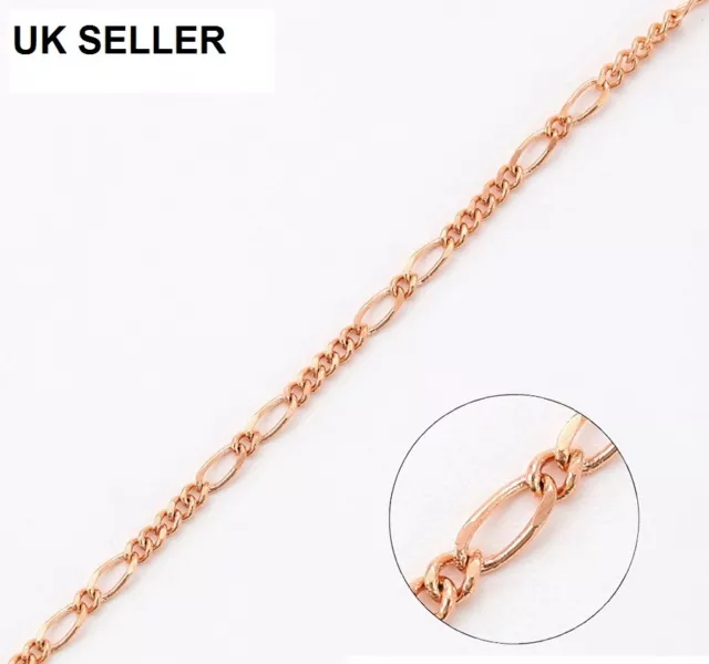 9ct 9K Rose Gold Plated Men Ladies Figaro NECKLACE CHAIN, L= 20"  543 Gift"