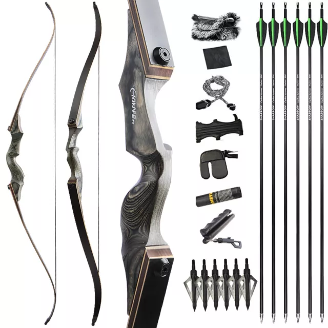 60" Takedown Recurve Bow 20-60lbs Wooden Hunting Bow Archery Adult Target Shoot