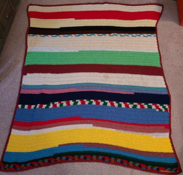 Vintage Handmade Crochet Afghan Throw Lap Blanket Multi Color (65”x 51”)