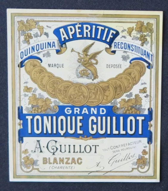 Ancienne étiquette QUINQUINA TONIQUE GUILLOT Blanzac Apéritif old label