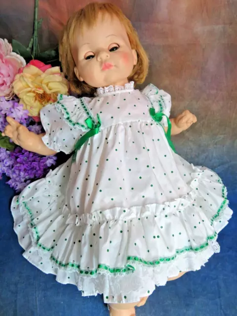 VINTAGE 60s DOLL DRESS white GREEN polka DOTS Saucy WALKER Shirley TEMPLE 18-24"