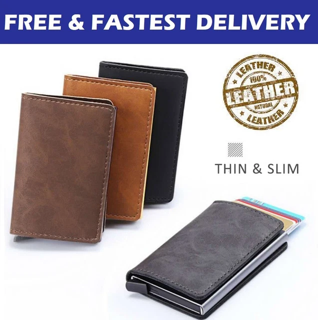 Wallet Card Holder Mens Leather Metal RFID Blocking Slim Men Credit Money Clip