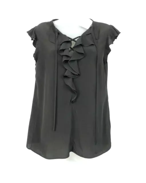 Oasis Black Short Sleeve Frill Front Top Size 8 Uk Rrp £32 CR025 BB 14