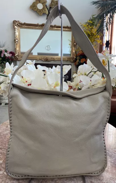Michael Kors Astor Silver Studded Grey Cement Leather Large Hobo EUC, $348