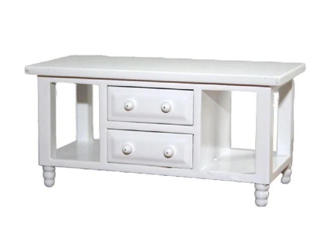 Dolls House Modern White Coffee Table with Drawers Miniature 1:12 Furniture