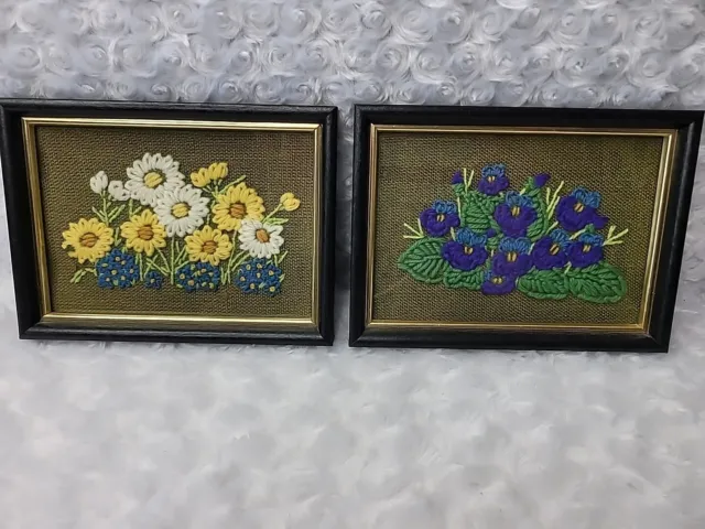 2 cabañas elegantes de colección de arte de pared enmarcado floral cosido abuela en mal estado