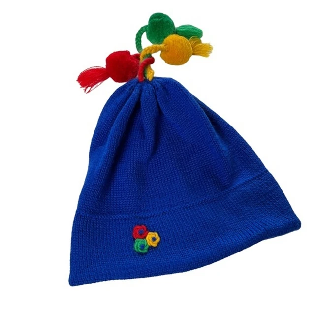 Obermeyer Youth Wool Blend Tassel Beanie Hat Cap Bright Blue