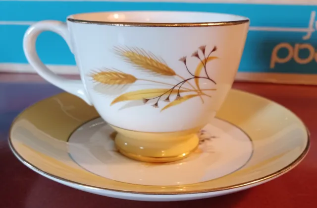 MCM Century Service Autumn Gold Wheat Cup & Saucer 2 Sets Mid Century Vintage