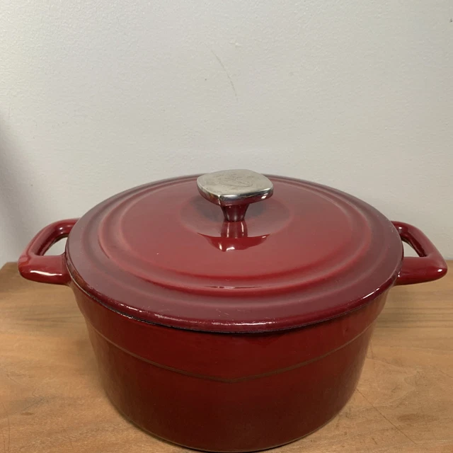 Utensilios de cocina Guy Fieri hierro fundido 3,5 cuartos rojo horno holandés estufa