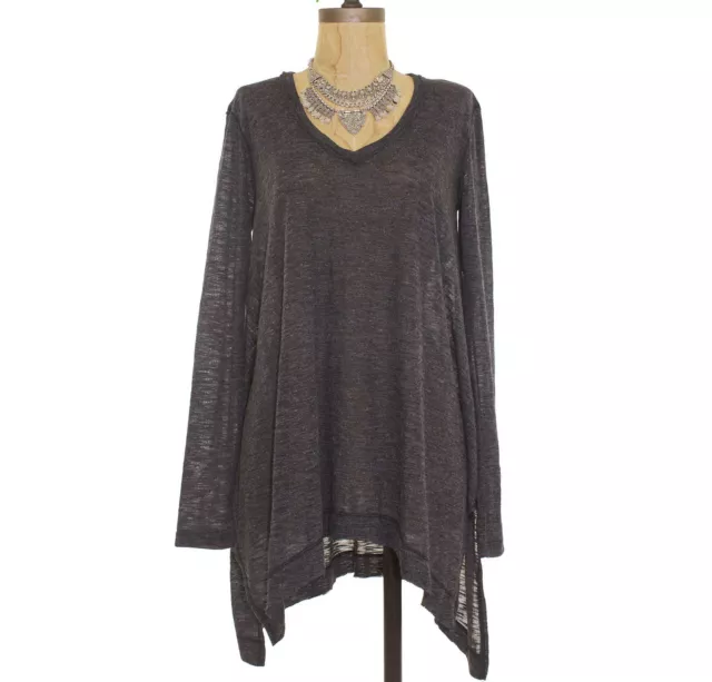 Splendid Melange Cozy Tunic Top Size S Knit Charcoal Gray Oversized EUC B15 2