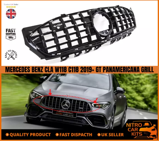 Mercedes Benz Cla W118 C118 2019+ Front Grille Gloss Black Gt Panamericana Style