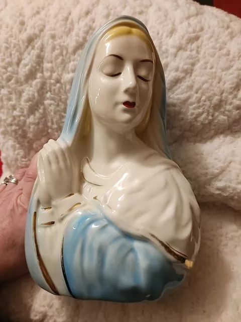 VINTAGE CERAMIC VIRGIN Mary Religious Planter Vase Statue Mid Century