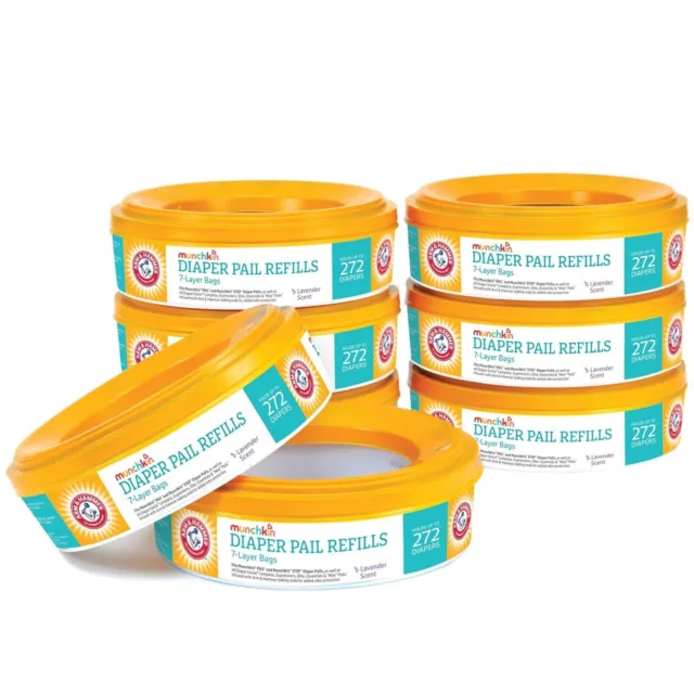 Munchkin Arm and Hammer Diaper Pail Refill Rings 8 Pack Lavender Scent NEW