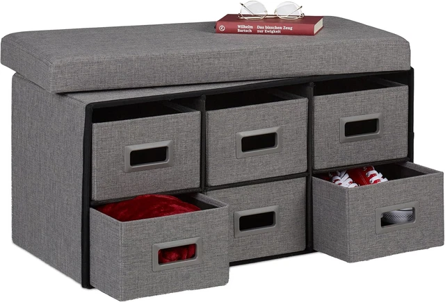 Panca Contenitore Pieghevole Relaxdays 39x60x38 Cm | 4 Cassetti, Imbottita, Beige