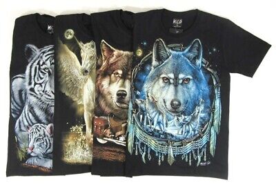T Shirt Wolf Wild Tiger Wolves Glow in the Dark Top 10 12 14 Boys Kids Childrens