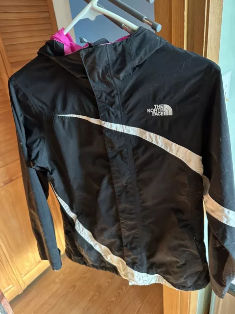 The North Face Girls Black Pink Hyvent Hooded Rain Jacket Sz 14/16 Only Outside