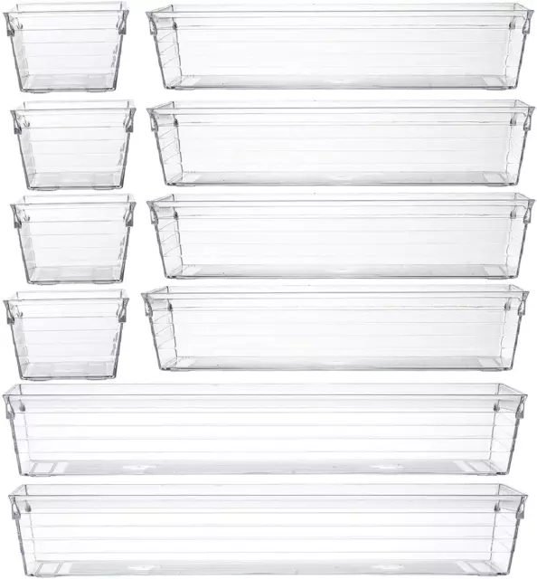 Clear Plastic Drawer Organizer Tray for Vanity Cabinet (Set of 10), Storage Tray