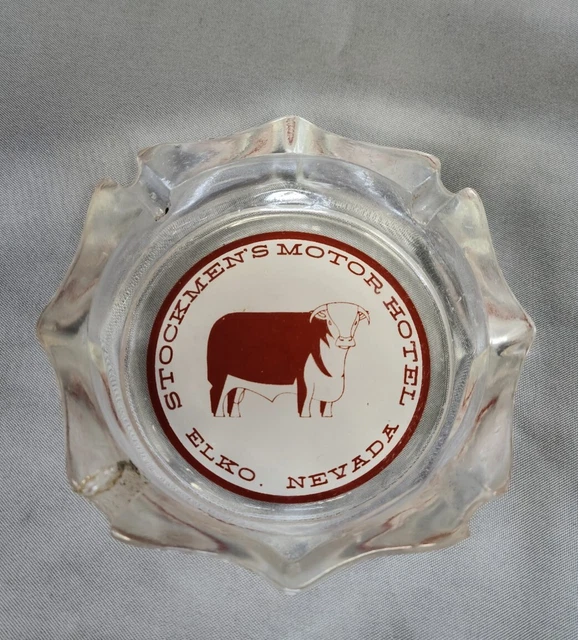 Vintage Stockmen's Motor Hotel Casino Glass Ashtray Elko Nevada Hereford Bull