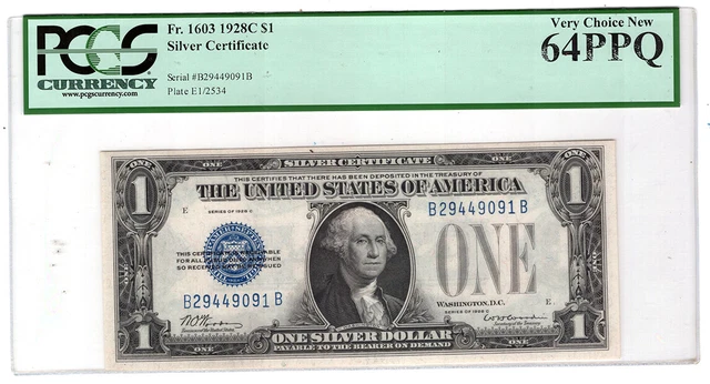 1928 C $1 Silver Certificate.  Fr. 1603.  PCGS ChCU-64 PPQ Y00009672