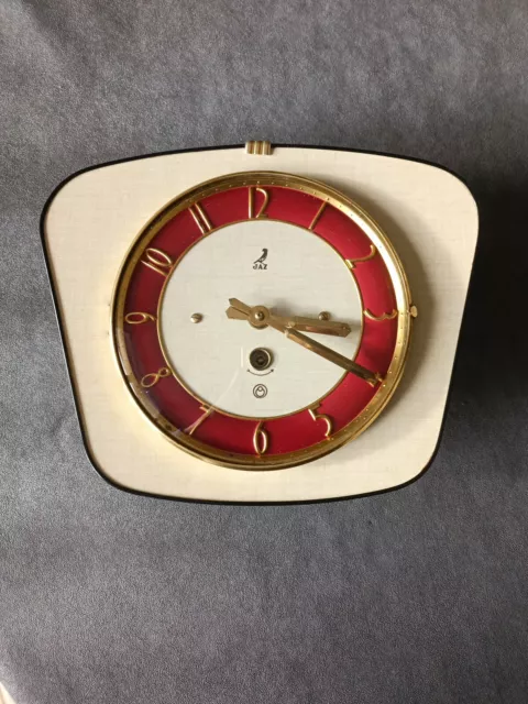 Superbe Pendule Horloge Murale Formica  Jaz Jaune Bordeaux Vintage Année 50 60