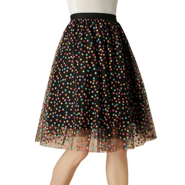 Women's Tulle Skirt Polka Dot Layered Mesh High Elastic Waist Pleated Tutu