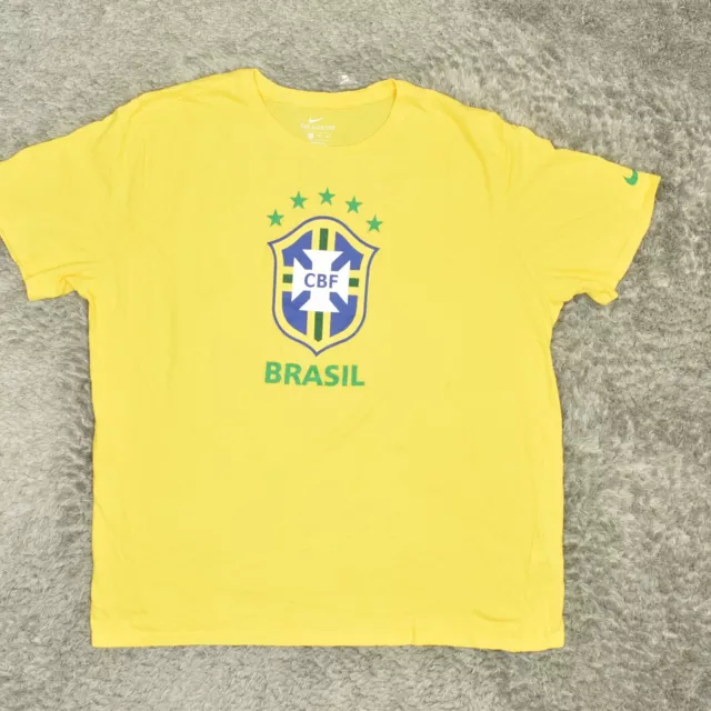 Nike Men's Adult Sz 2XL Tee Shirt T Yellow Brasil CBF Athletic Cut Athletic Casu