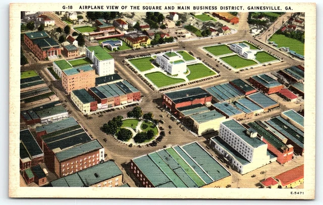 1930s GAINESVILLE GA AIRPLANE VIEW SQUARE MAIN BUSINESS DISTRICT  POSTCARD P2303