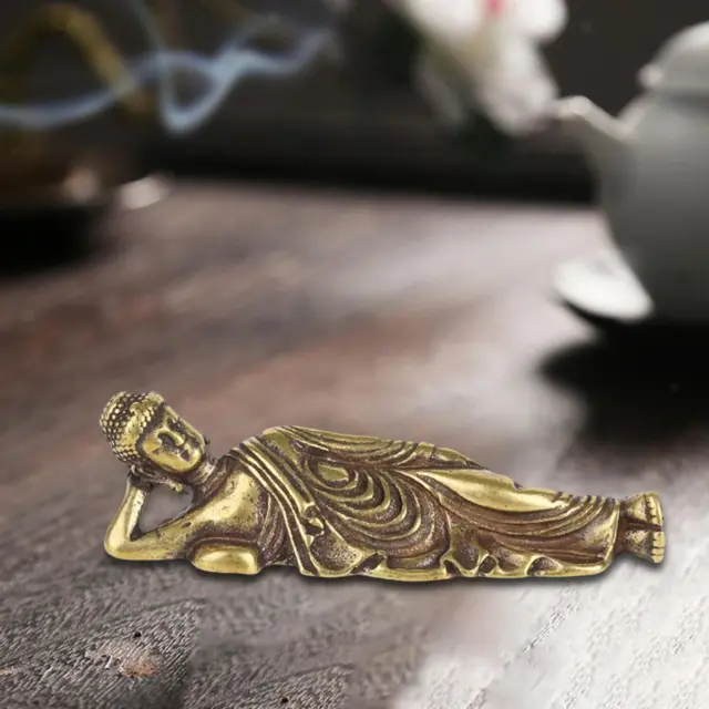 Retro Brass Reclining Buddha Statue Antique Finish Household Decoration Arts