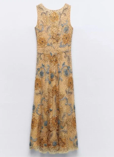 ZARA EMBROIDERED BEADED Knit Dress Mustard Golden Size S 7521/008 42.30 -  PicClick UK