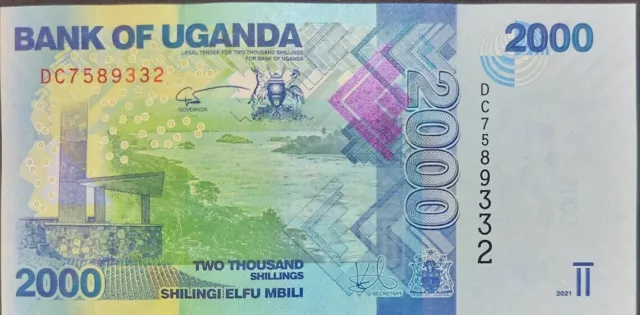 UGANDA 2000 Shillings; B-155f; UNC; 2021; Tilapia Fish and the Nile River