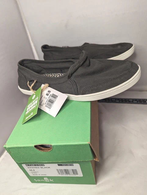 New Sanuk Donna Hemp Shoes Womens Size8.5 Vegan Pair O Dice Washed Black Natural