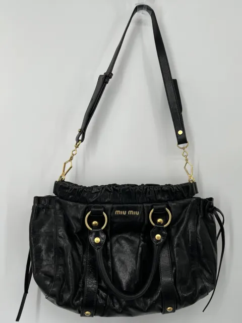 Miu Miu Black Leather Vitello Lux Bauletto Shoulder Bag/Crossbody Satchel