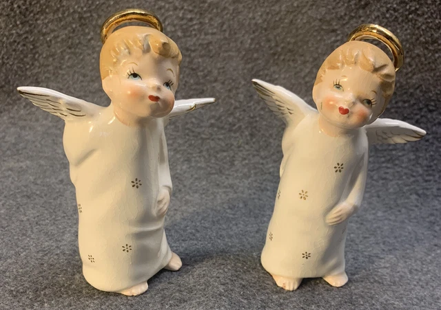 Vtg Gender Neutral Kissing Angels Fine A Quality Japan Christmas Figurine