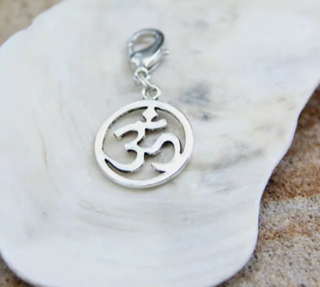 Detailed Symbol of OM silver tone round charm  Clip On Charm Zipper Pull