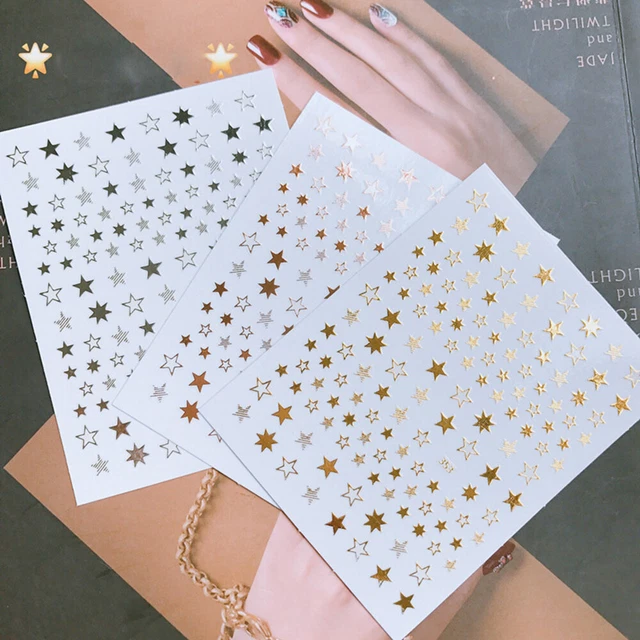 Hágalo usted mismo 3D Autoadhesivas Hermosas Estrellas Pegatinas para Uñas Geometría Oro/Plata/Oro Rosa