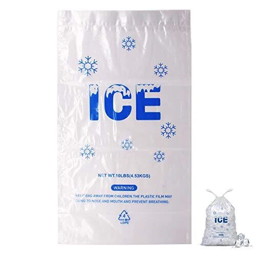 100 PACK 10 lb. Plastic Drawstring Ice Bags 12 x 21 Inch Heavy-Duty