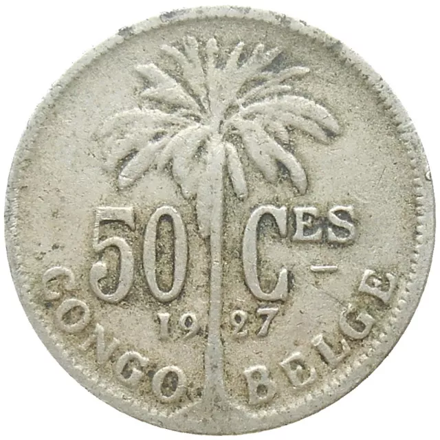 Belgian Congo Belge 50 Centimes 1927 KM#22 Albert I - French text (4969)