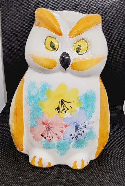 Vintage Owl Flowers Piggy Bank Italy Italian Marked  8/15