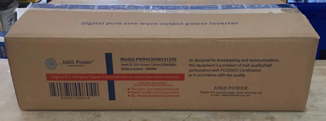 AIMS Power PWRIG300012120S Pure Sine Power Inverter, 3000W Cont Power, 12V DC In