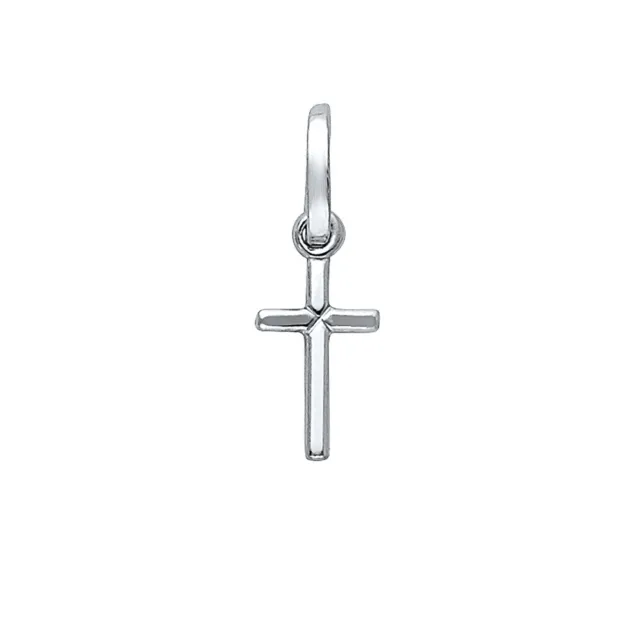Ioka - 14K White Gold Plain Cross Religious Charm Pendant For Necklace or Chain