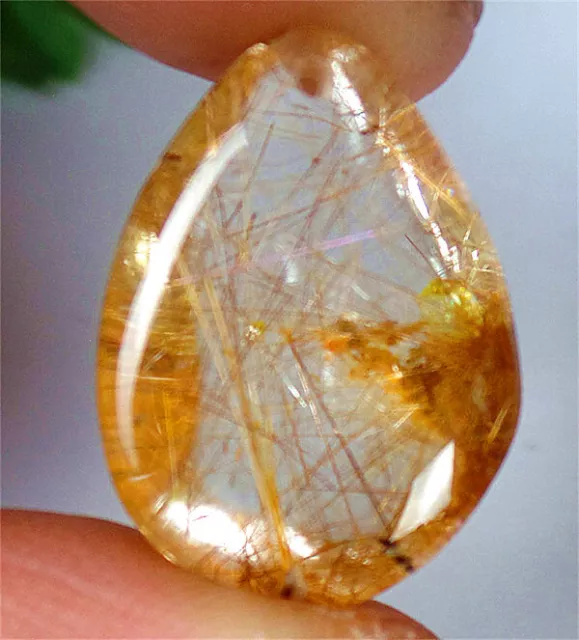 23x17x9mm Natural Gold Rutilated Quartz Crystals Teardrop Reiki Pendant BQ67315