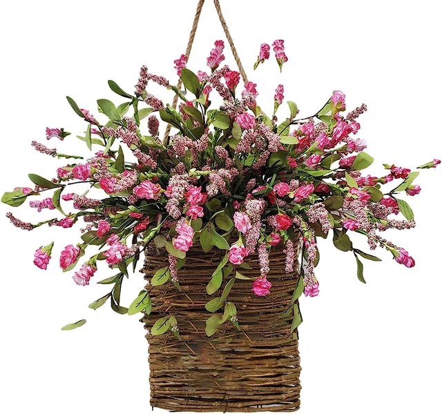 Wildflowers Basket Wreath Decoration 17.7" Front Door Wall Wreaths Flowers