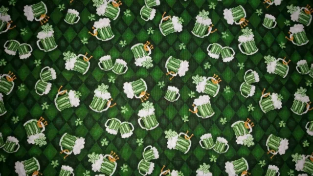 Lined Window Valance Curtain 42 X 15 St. Patrick's Day Green Beer Mugs Irish