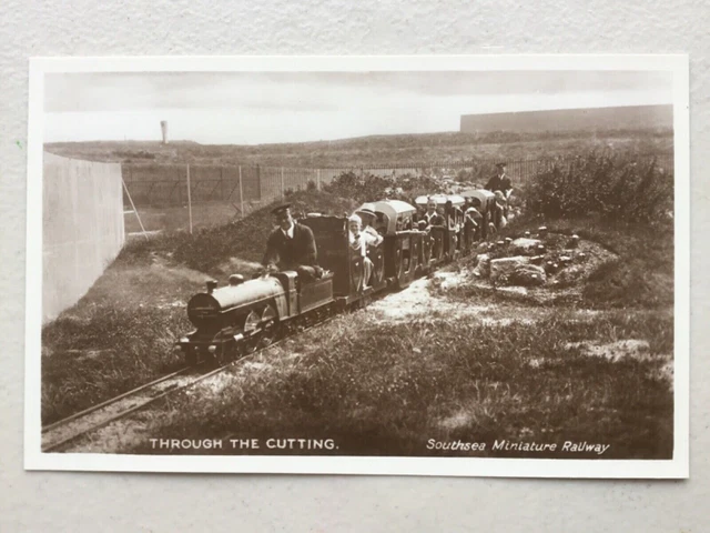 Southsea miniature railway ‘Through the Cutting’ 1930s RP postcard Portsmouth