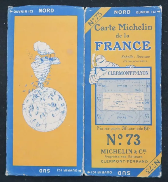 Carte MICHELIN 73 CLERMONT LYON 1923 Guide Bibendum pneu tyre map