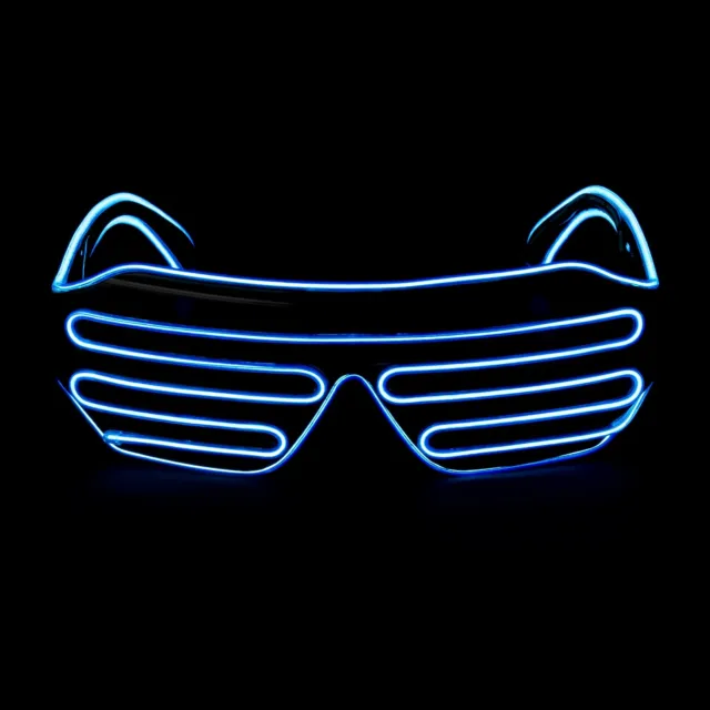Blue El Wire LED Light Up Glasses Neon Glow Party Rave Flashing Shutter Shades 2