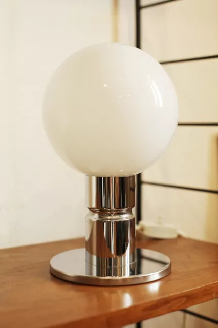 True Vintage Sölken Lampe de Table 70er Années Buffet Chrome Verre Opale