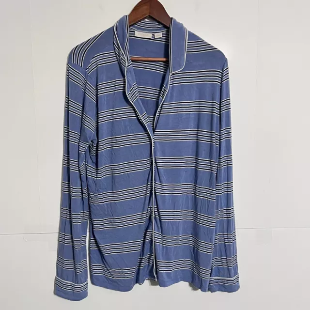 Nordstrom Lingerie Womens Sleep Shirt Size M Blue Striped Long Sleeve Button Up