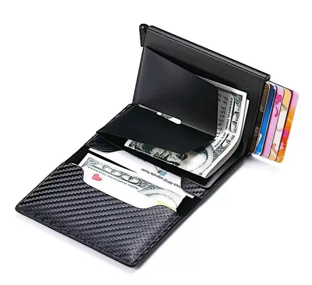 RFID Blocking Leather Mens Wallet Carbon Fiber Purse Slim ID Credit Card Holder 5