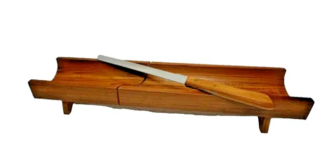 Vintage MCM Selandia Designs Thailand Teak Wood French Bread Holder/Slicer 17.5"